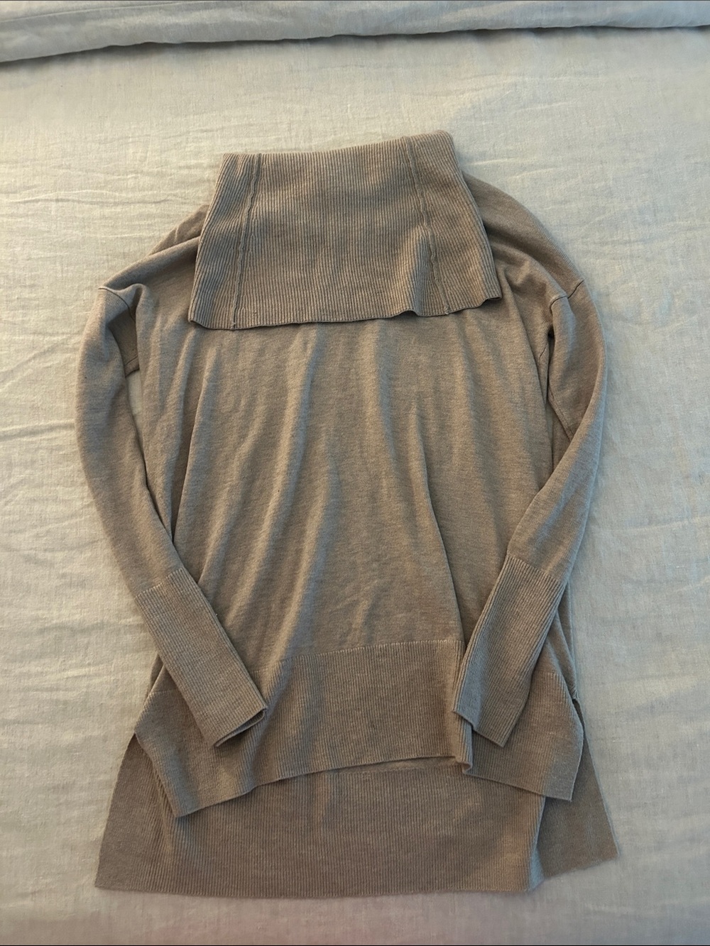 LOFT Taupe Fold-Over Cowl Neck Long Sleeve Sweater
